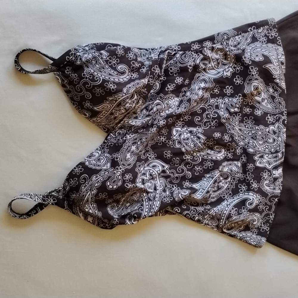 *50off3* Jantzen Tankini Set Top Skirted Bottoms 8 Brown White Paisley - Picture 2 of 10